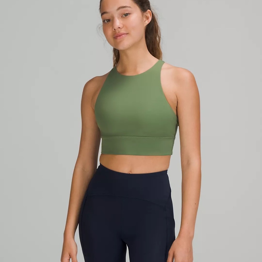 NWT Lululemon sz. 8 | Green Twill | Energy High-Neck Longline Tough Bra (B–D)